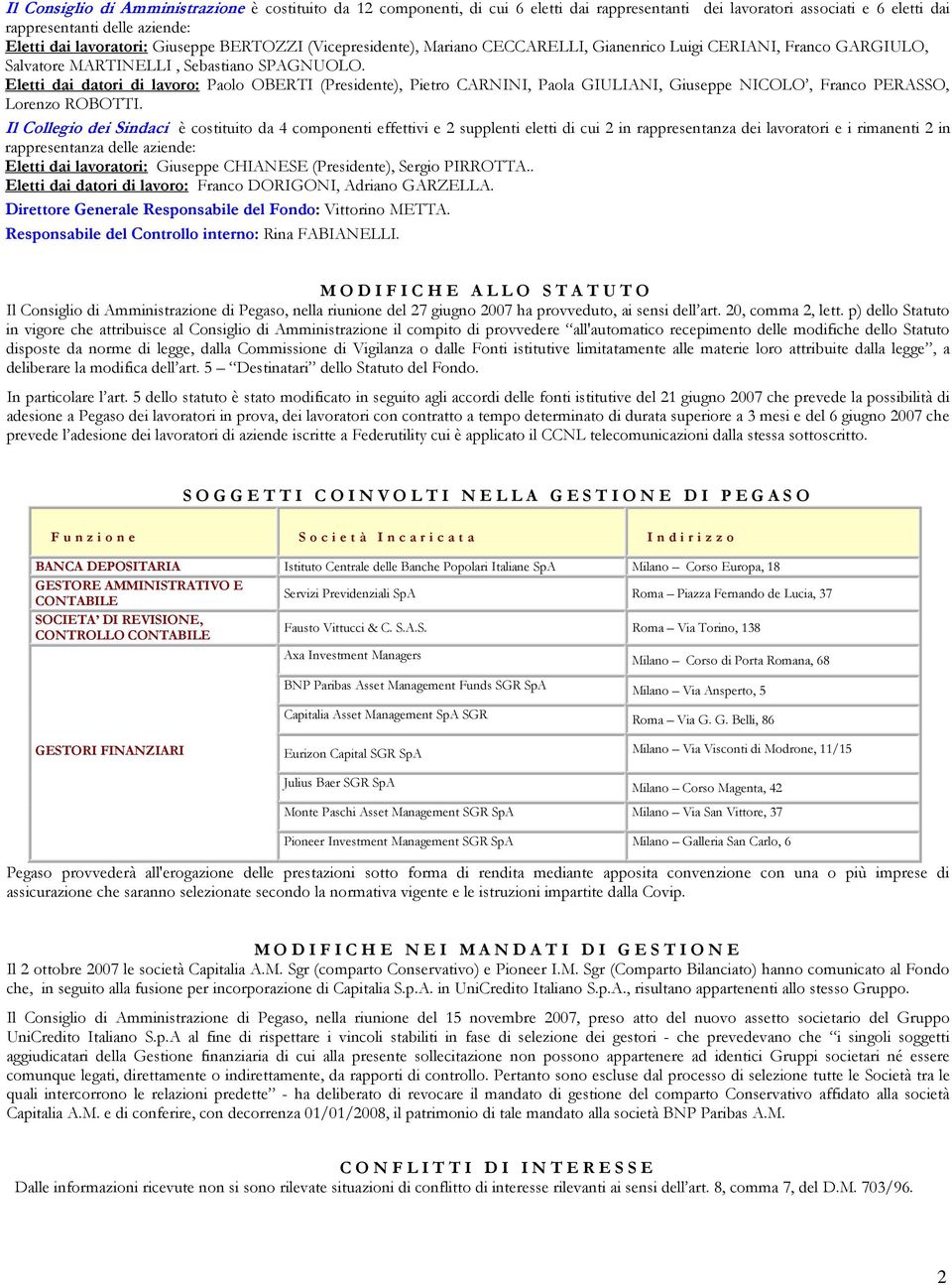 Eletti dai datori di lavoro: Paolo OBERTI (Presidente), Pietro CARNINI, Paola GIULIANI, Giuseppe NICOLO, Franco PERASSO, Lorenzo ROBOTTI.