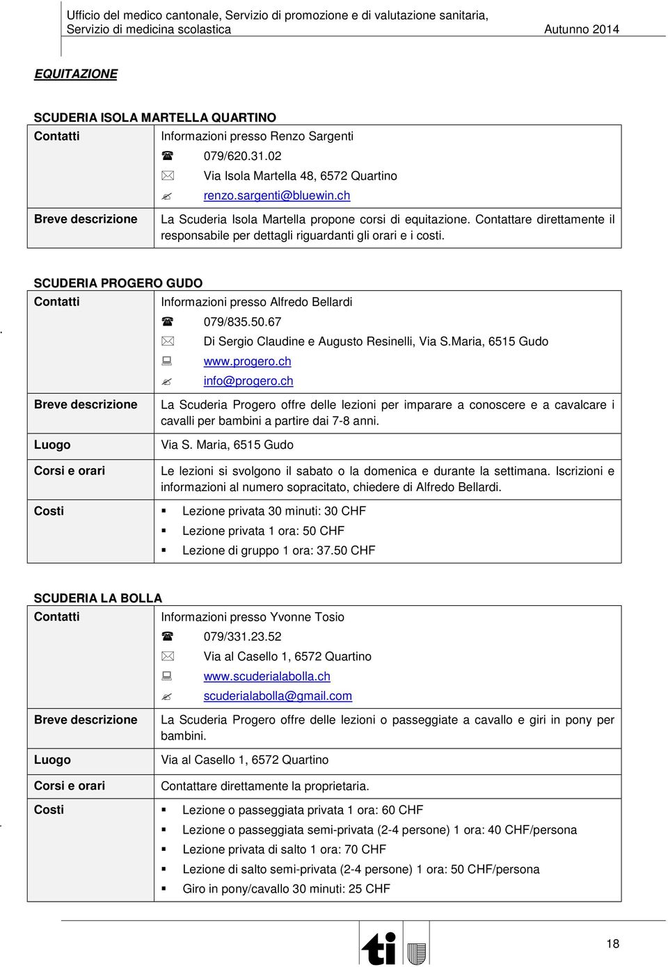 SCUDERIA PROGERO GUDO Informazioni presso Alfredo Bellardi 079/835.50.67 Di Sergio Claudine e Augusto Resinelli, Via S.Maria, 6515 Gudo www.progero.ch info@progero.