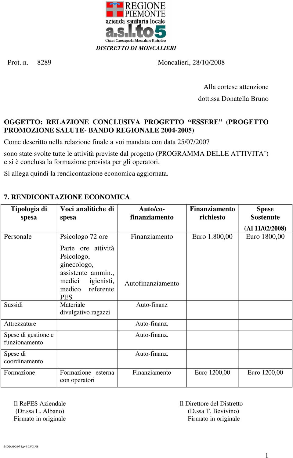 state svolte tutte le attività previste dal progetto (PROGRAMMA DELLE ATTIVITA ) e si è conclusa la formazione prevista per gli operatori. Si allega quindi la rendicontazione economica aggiornata. 7.