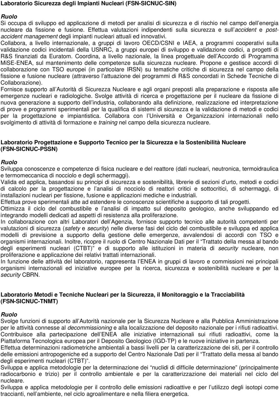 Collabora, a livello internazionale, a gruppi di lavoro OECD/CSNI e IAEA, a programmi cooperativi sulla validazione codici incidentali della USNRC, a gruppi europei di sviluppo e validazione codici,