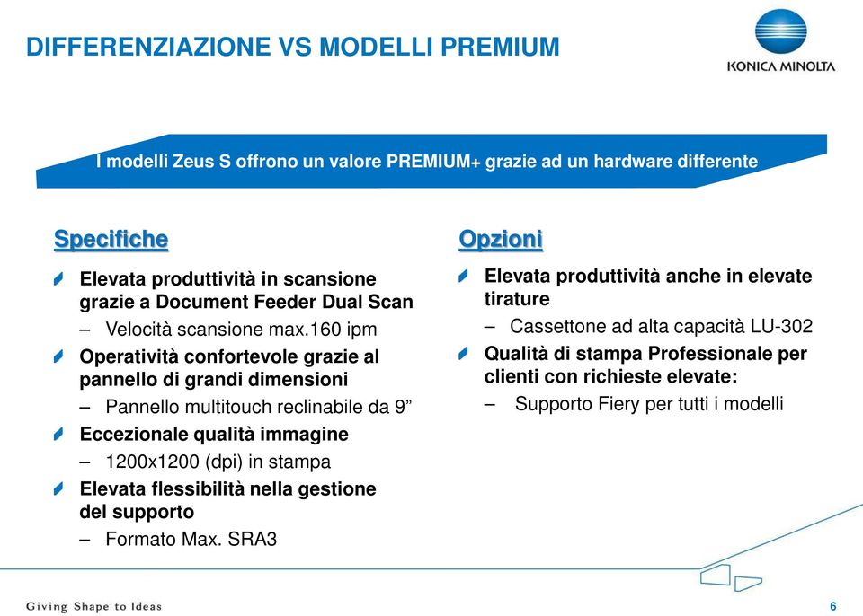 160 ipm Operatività confortevole grazie al pannello di grandi dimensioni Pannello multitouch reclinabile da 9 Eccezionale qualità immagine 1200x1200 (dpi) in stampa