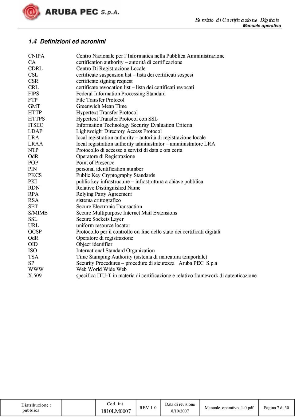 FTP File Transfer Protocol GMT Greenwich Mean Time HTTP Hypertext Transfer Protocol HTTPS Hypertext Transfer Protocol con SSL ITSEC Information Technology Security Evaluation Criteria LDAP