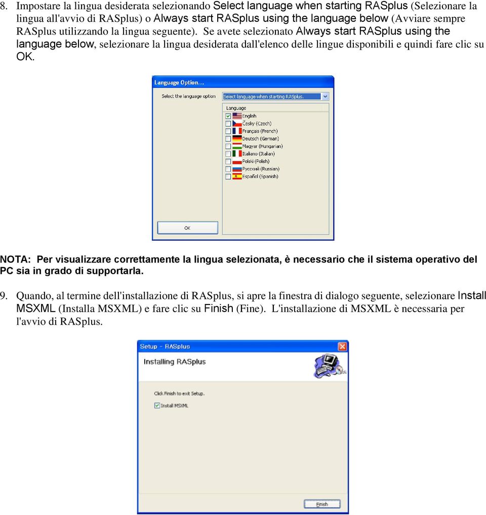 Se avete selezionato Always start RASplus using the language below, selezionare la lingua desiderata dall'elenco delle lingue disponibili e quindi fare clic su OK.