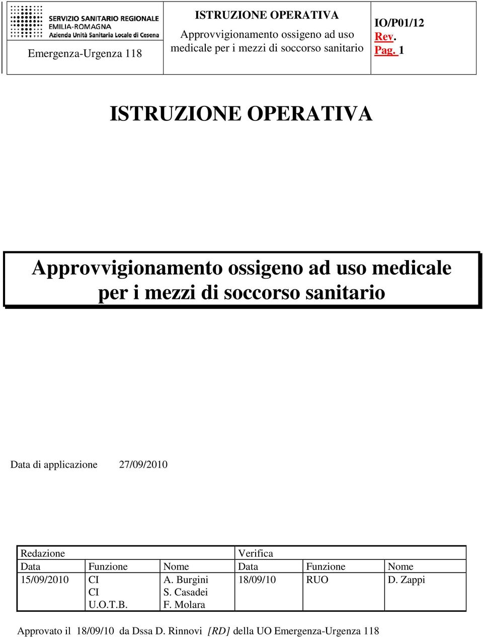 27/09/2010 Redazione Verifica Data Funzione Nome Data Funzione Nome