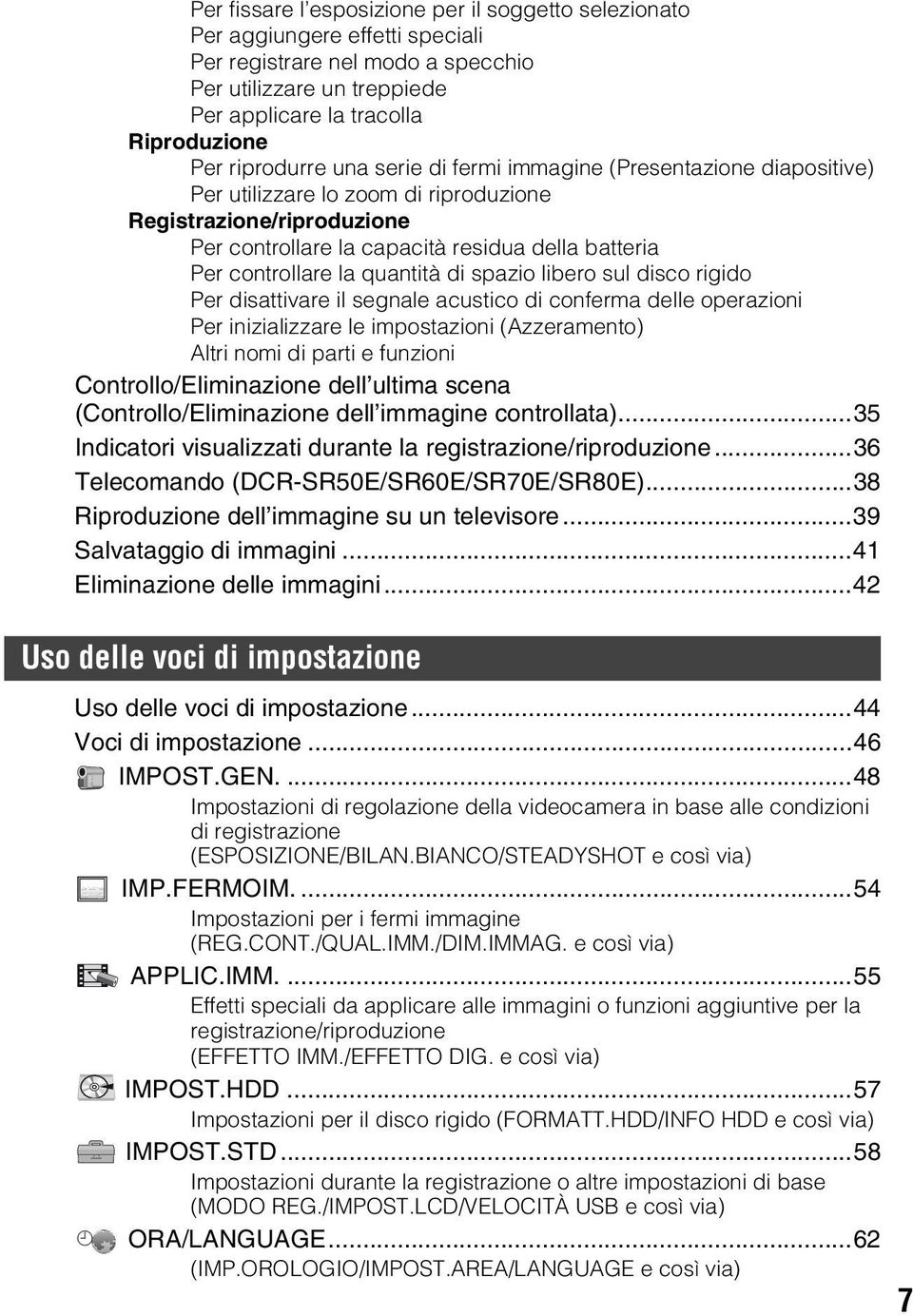 la quantità di spazio libero sul disco rigido Per disattivare il segnale acustico di conferma delle operazioni Per inizializzare le impostazioni (Azzeramento) Altri nomi di parti e funzioni