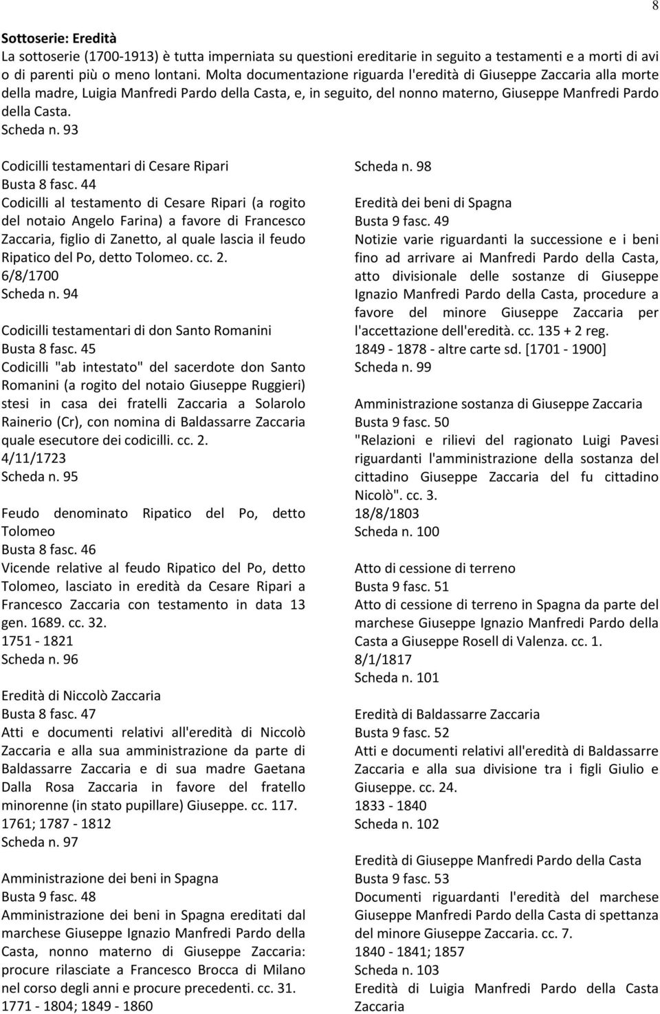 93 8 Codicilli testamentari di Cesare Ripari Busta 8 fasc.