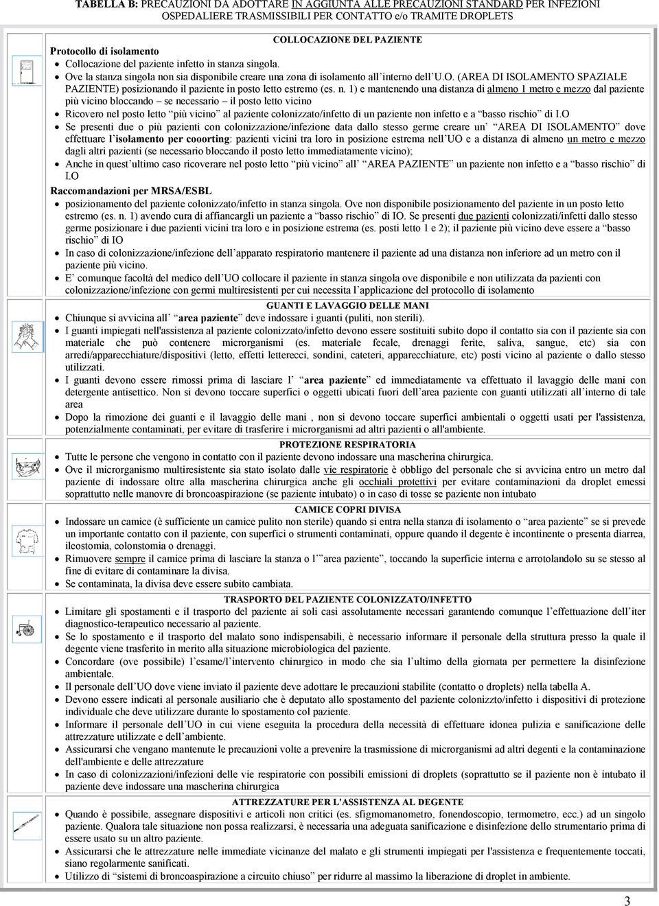 n. 1) e mantenendo una distanza di almeno 1 metro e mezzo dal paziente più vicino bloccando se necessario il posto letto vicino Ricovero nel posto letto più vicino al paziente colonizzato/infetto di