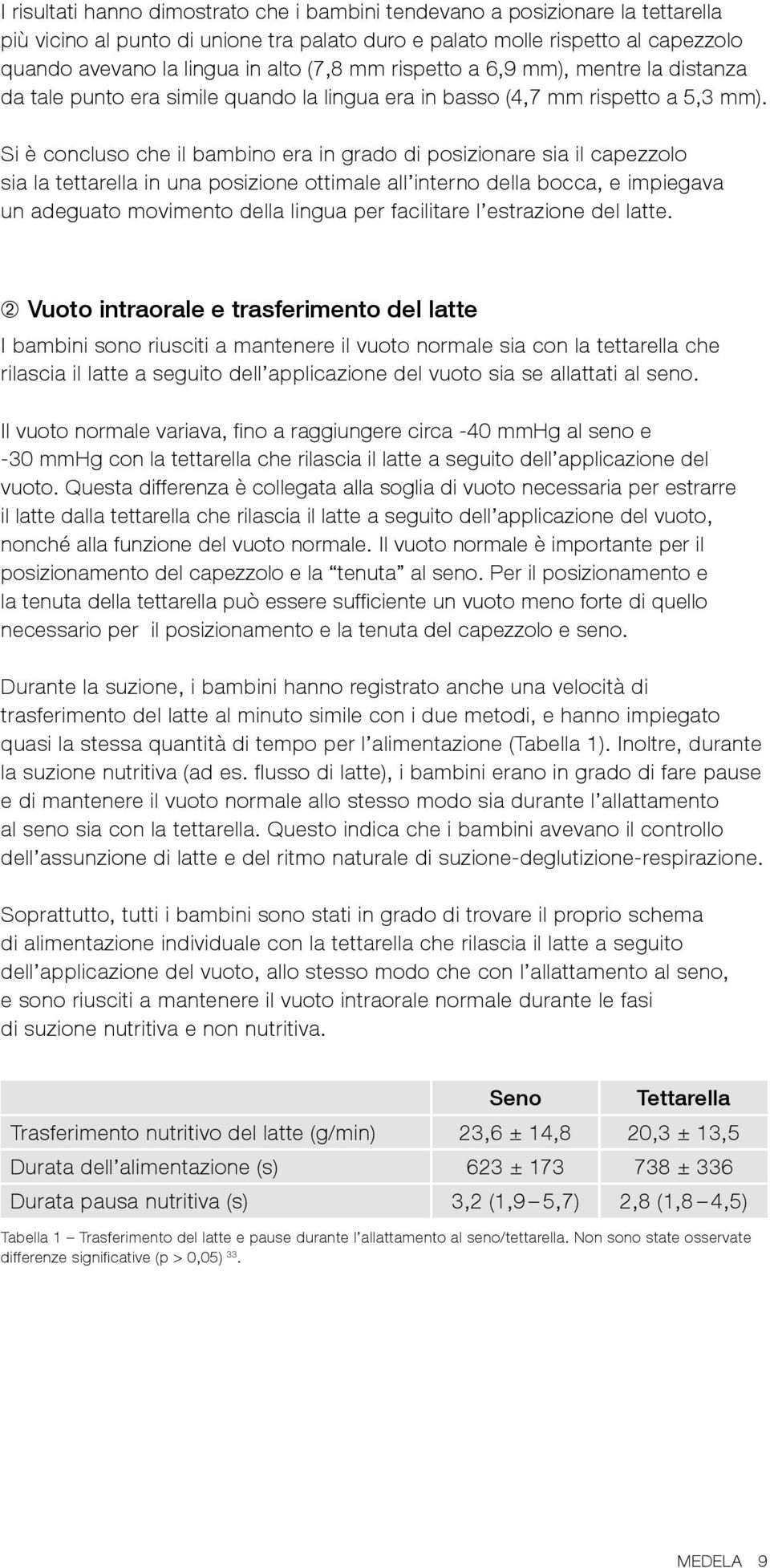 Si è concluso che il bambino era in grado di posizionare sia il capezzolo sia la tettarella in una posizione ottimale all interno della bocca, e impiegava un adeguato movimento della lingua per