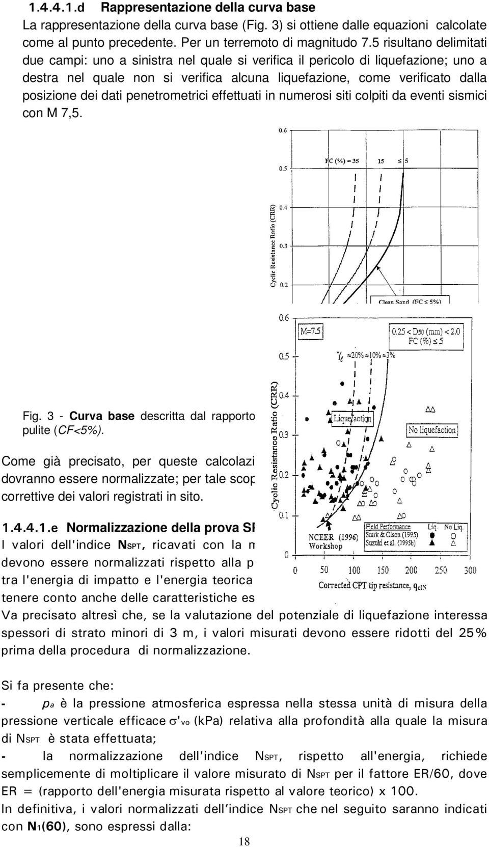 dati penetrometrici effettuati in numerosi siti colpiti da eventi sismici con M 7,5. Fig. 3 - Curva base descritta dal rapporto della resistenza ciclica CRR 7.5 per sabbie pulite (CF<5%).
