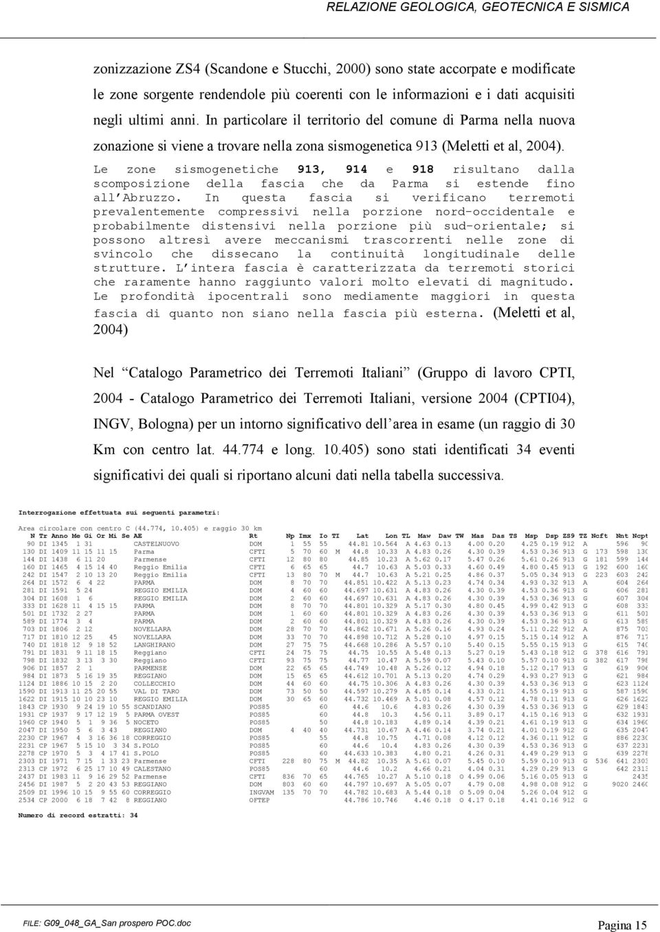 Le zone sismogenetiche 913, 914 e 918 risultano dalla scomposizione della fascia che da Parma si estende fino all Abruzzo.