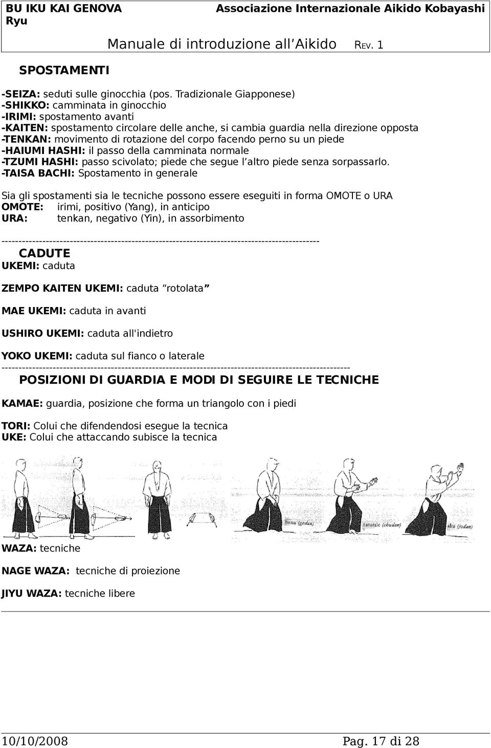 rotazione del corpo facendo perno su un piede -HAIUMI HASHI: il passo della camminata normale -TZUMI HASHI: passo scivolato; piede che segue l altro piede senza sorpassarlo.