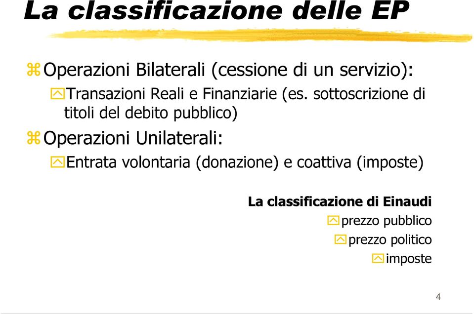 sottoscrizione di titoli del debito pubblico) Operazioni Unilaterali: