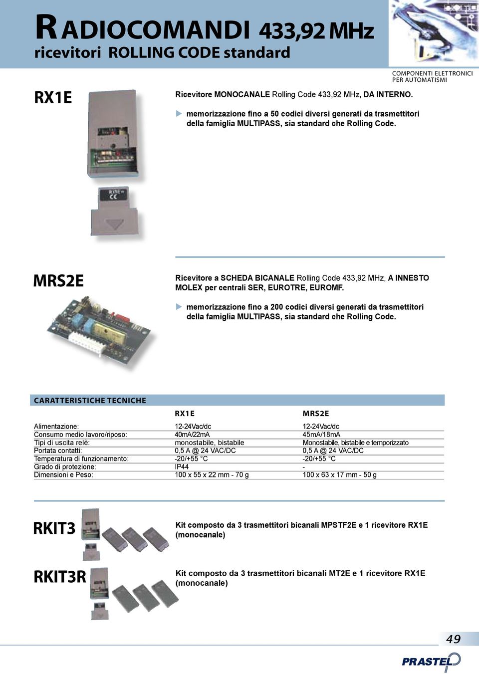 COMPONENTI ELETTRONICI PER AUTOMATISMI MRS2E Ricevitore a SCHEDA BICANALE Rolling Code 433,92 MHz, A INNESTO MOLEX per centrali SER, EUROTRE, EUROMF.