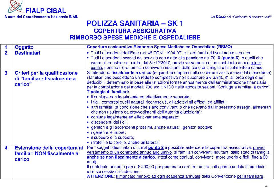 Tutti i dipendenti cessati dal servizio con diritto alla pensione nel 2010 (punto 6) e quelli che vanno in pensione a partire dal 31/12/2010, previo versamento di un contributo annuo a loro 3 Criteri