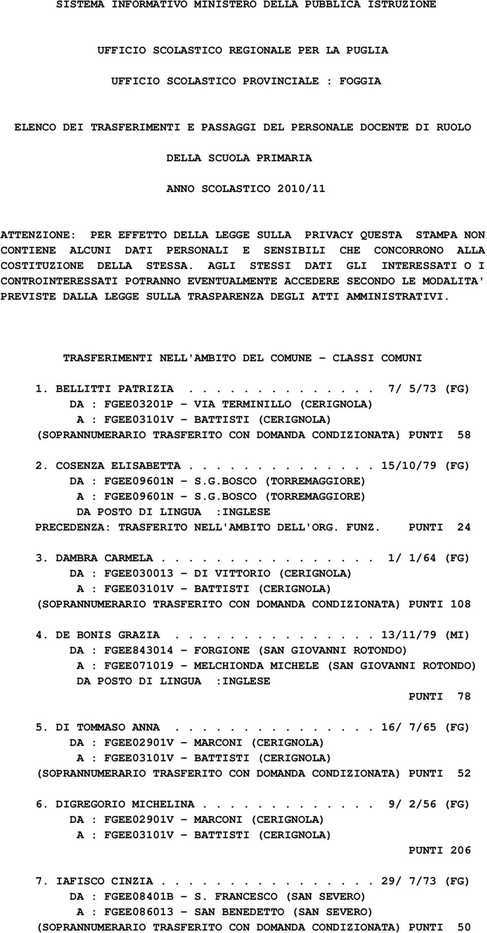 DELLA STESSA. AGLI STESSI DATI GLI INTERESSATI O I CONTROINTERESSATI POTRANNO EVENTUALMENTE ACCEDERE SECONDO LE MODALITA' PREVISTE DALLA LEGGE SULLA TRASPARENZA DEGLI ATTI AMMINISTRATIVI.