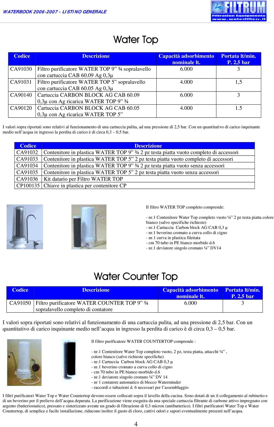 5 CA91032 Contenitore in plastica WATER TOP 9 ¾ 2 pz testa piatta vuoto completo di accessori CA91033 Contenitore in plastica WATER TOP 5 2 pz testa piatta vuoto completo di accessori CA9103