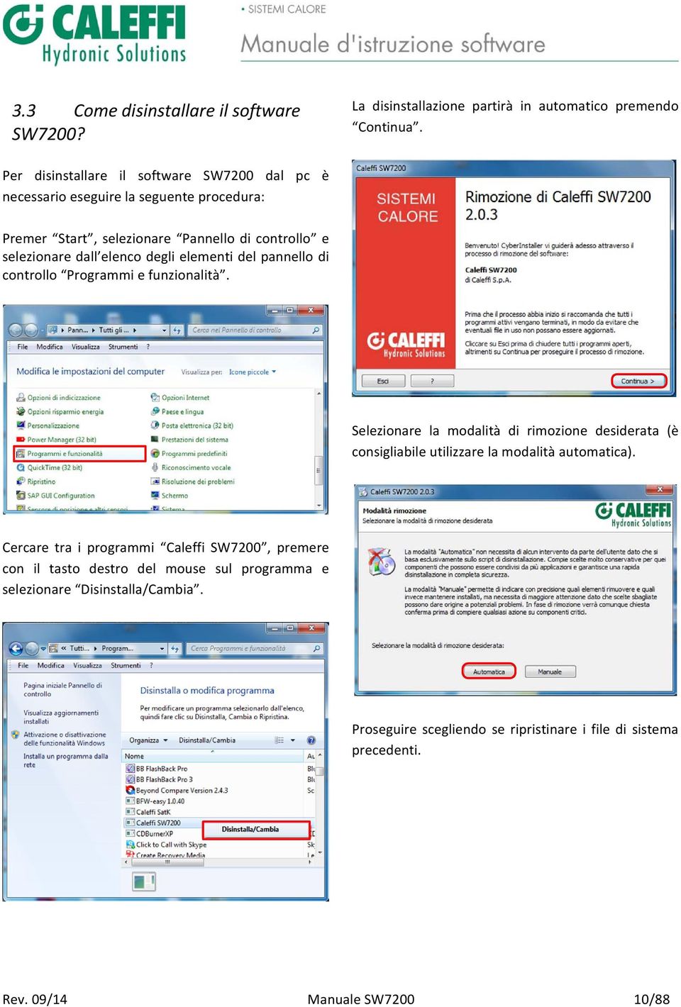 degli elementi del pannello di controllo Programmi e funzionalità.