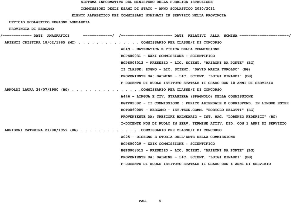 ...............COMMISSARIO PER CLASSE/I DI CONCORSO A446 - LINGUA E CIV. STRANIERA (SPAGNOLO) DELLA COMMISSIONE BGTP02002 - II COMMISSIONE : PERITO AZIENDALE E CORRISPOND.