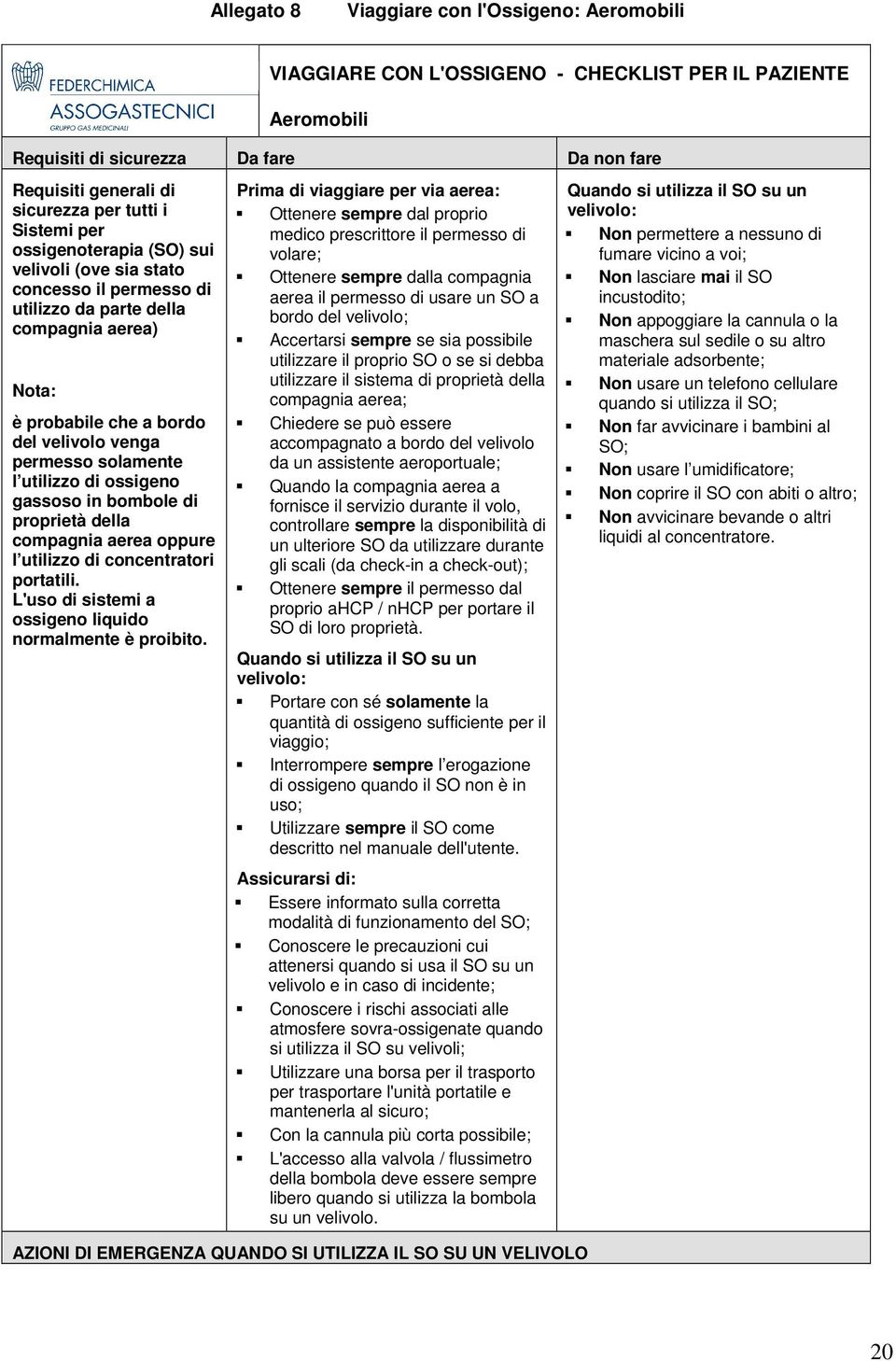 utilizzo di ossigeno gassoso in bombole di proprietà della compagnia aerea oppure l utilizzo di concentratori portatili. L'uso di sistemi a ossigeno liquido normalmente è proibito.