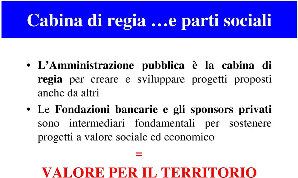 Fondazioni bancarie e gli sponsors privati sono intermediari fondamentali