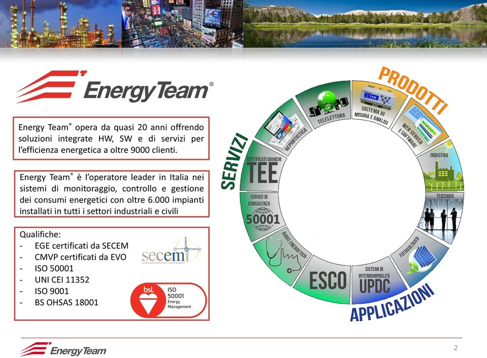 Energy Team è l operatore leader in Italia nei sistemi di monitoraggio, controllo e gestione dei consumi
