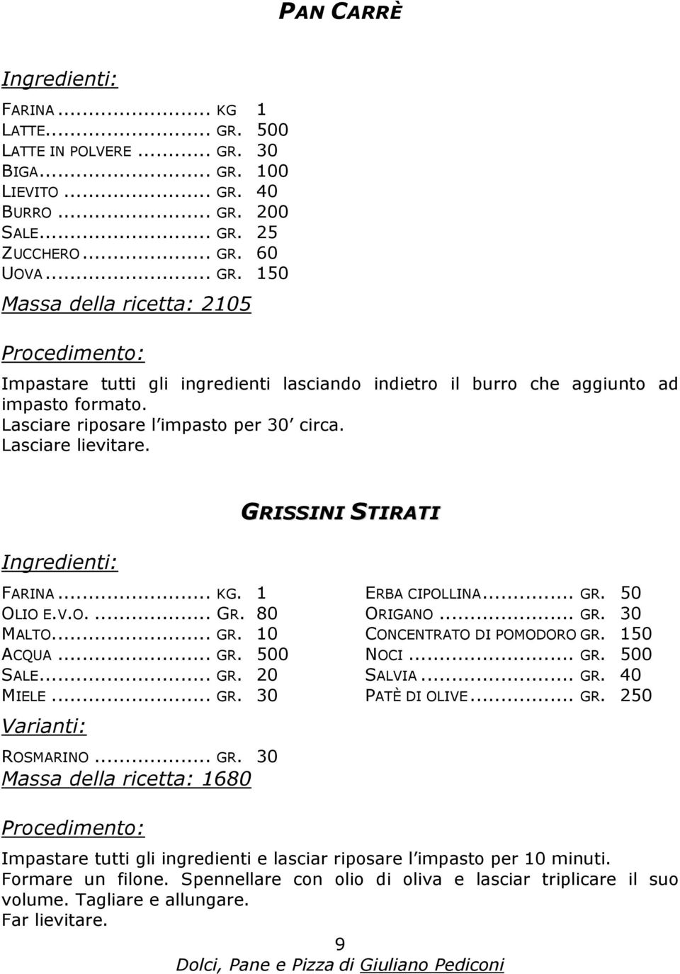 .. GR. 50 ORIGANO... GR. 30 CONCENTRATO DI POMODORO GR. 150 NOCI... GR. 500 SALVIA... GR. 40 PATÈ DI OLIVE... GR. 250 Impastare tutti gli ingredienti e lasciar riposare l impasto per 10 minuti.