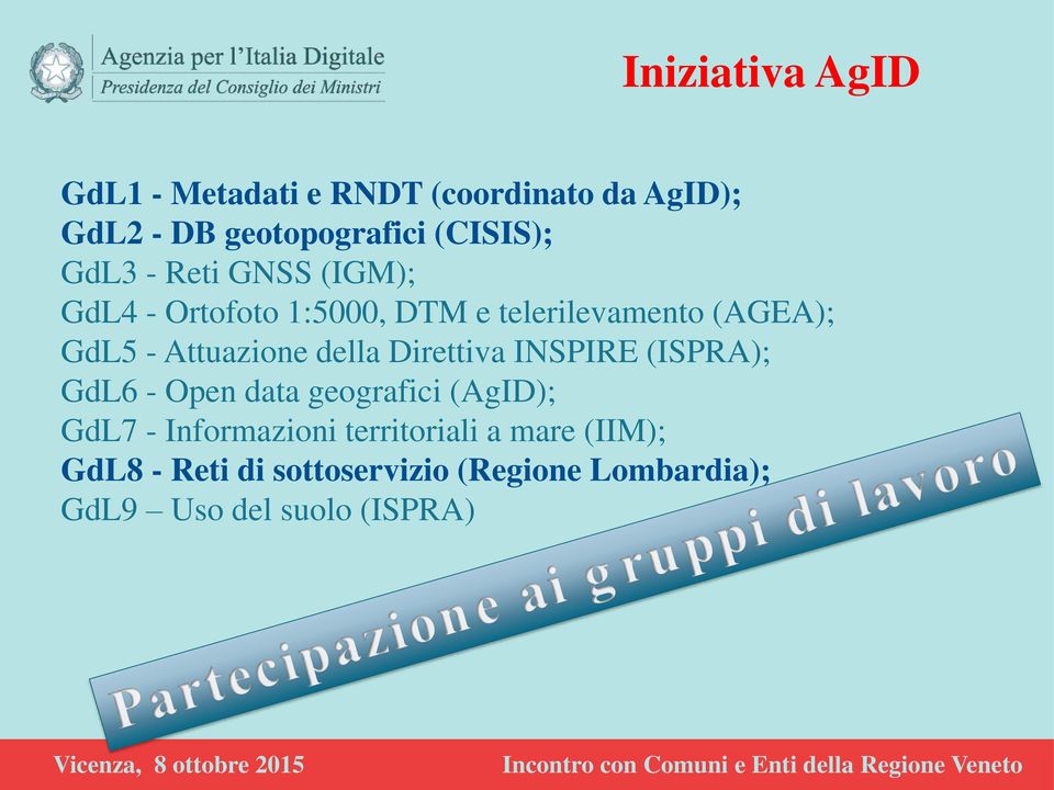 della Direttiva INSPIRE (ISPRA); GdL6 - Open data geografici (AgID); GdL7 - Informazioni