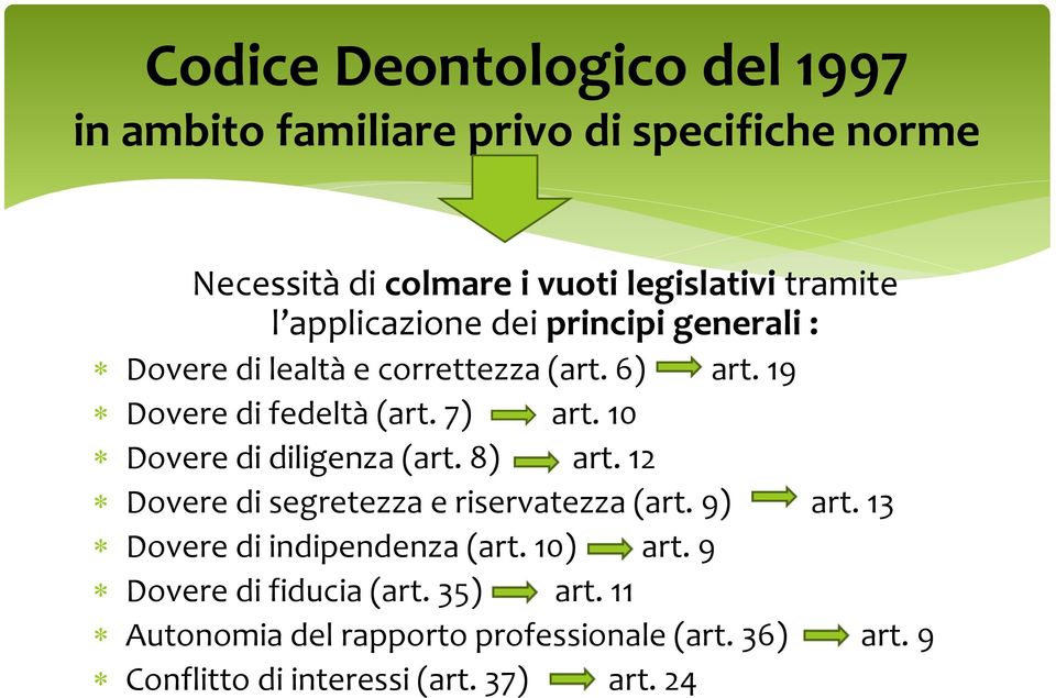 10 Dovere di diligenza (art. 8) art. 12 Dovere di segretezza e riservatezza (art. 9) art. 13 Dovere di indipendenza (art.