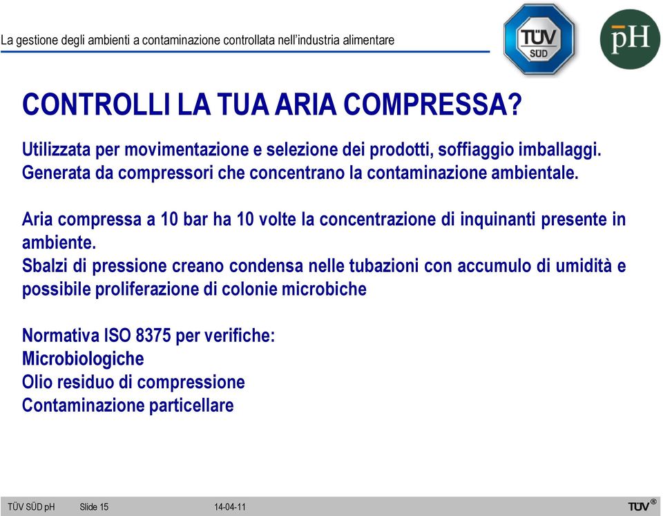 Aria compressa a 10 bar ha 10 volte la concentrazione di inquinanti presente in ambiente.