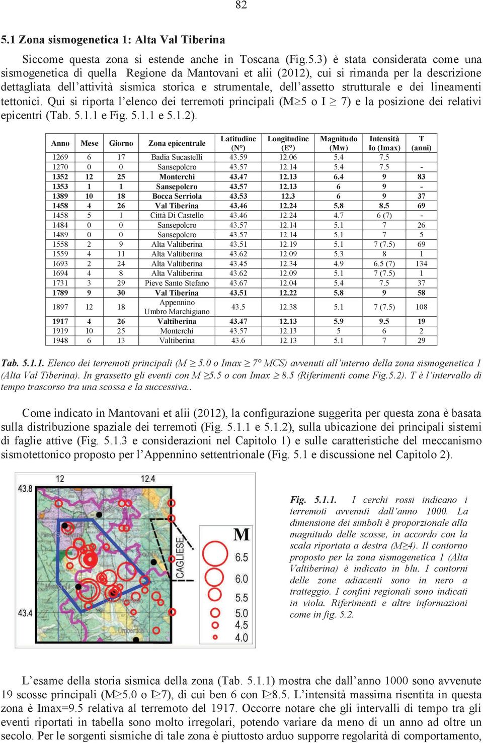 Qui si riporta l elenco dei terremoti principali (M³5 o I 7) e la posizione dei relativi epicentri (Tab. 5.1.1 e Fig. 5.1.1 e 5.1.2).