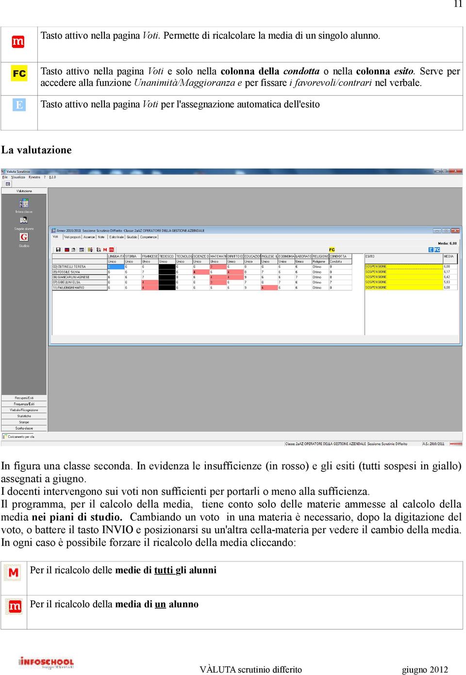 E Tasto attivo nella pagina Voti per l'assegnazione automatica dell'esito La valutazione In figura una classe seconda.