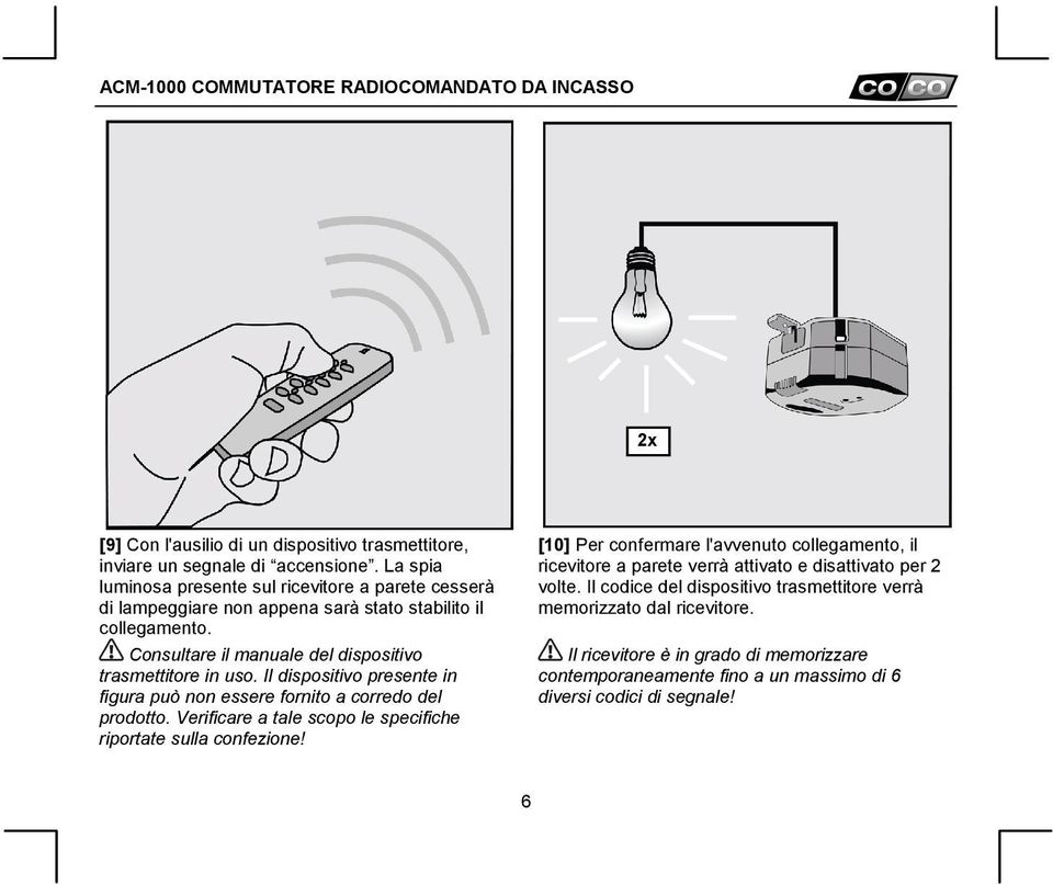 Consultare il manuale del dispositivo trasmettitore in uso. Il dispositivo presente in figura può non essere fornito a corredo del prodotto.