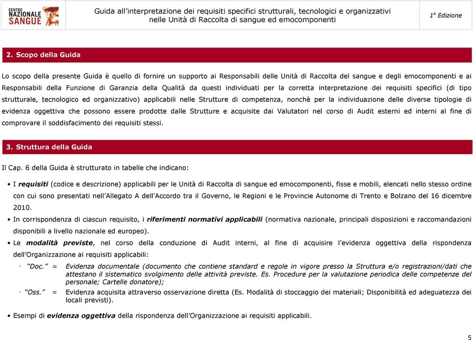 nonchè per la individuazione delle diverse tipologie di evidenza oggettiva che possono essere prodotte dalle Strutture e acquisite dai Valutatori nel corso di Audit esterni ed interni al fine di