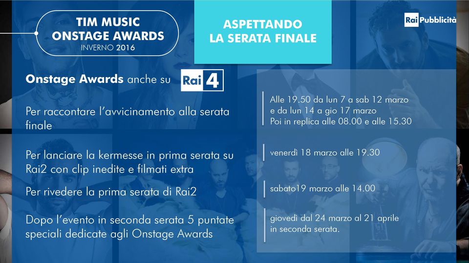 5 puntate speciali dedicate agli Onstage Awards Alle 19.