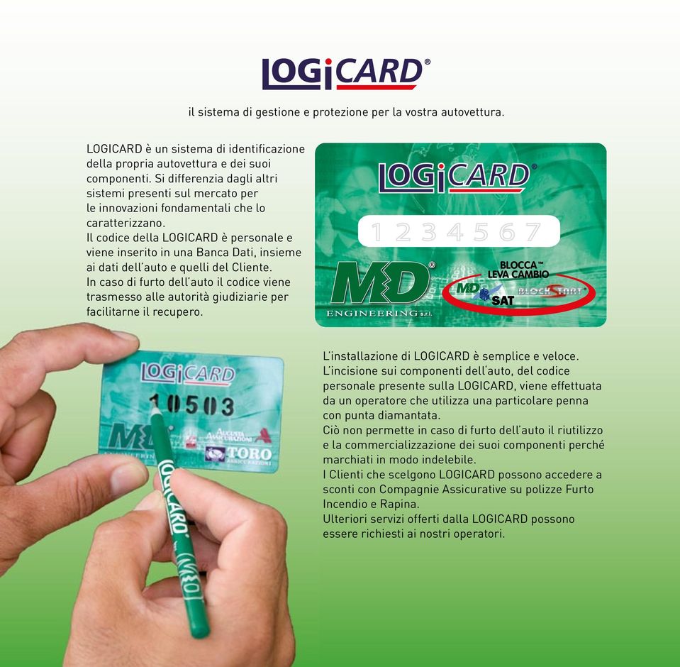 Il codice della LOGICARD è personale e viene inserito in una Banca Dati, insieme ai dati dell auto e quelli del Cliente.