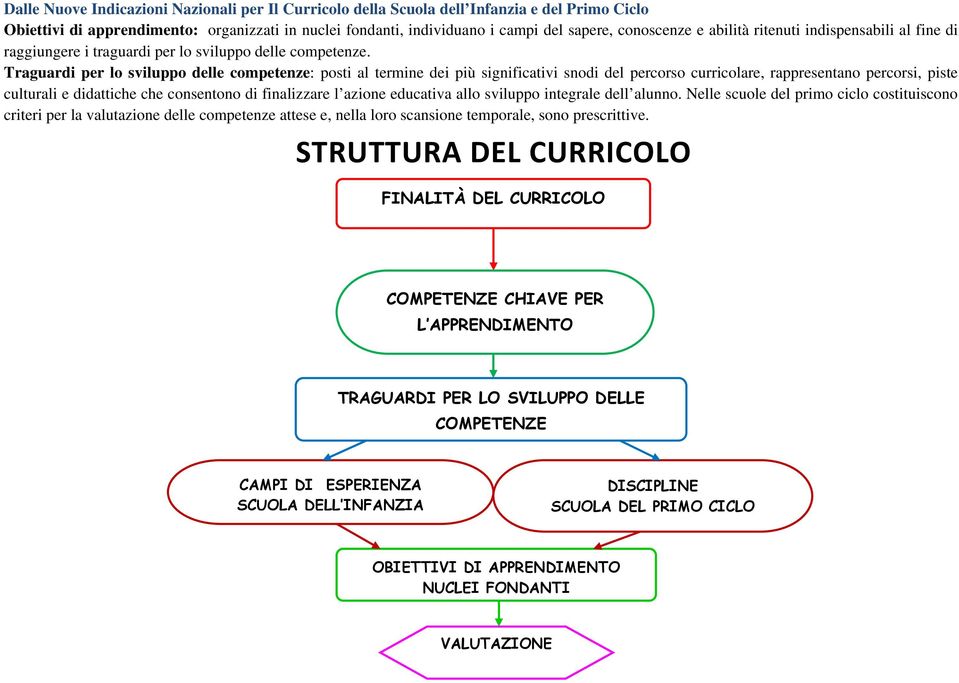 Traguardi per lo sviluppo delle competenze: posti al termine dei più significativi snodi del percorso curricolare, rappresentano percorsi, piste culturali e didattiche che consentono di finalizzare l