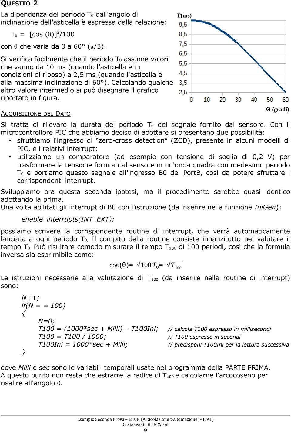 Calcolando qualche altro valore intermedio si può disegnare il grafico riportato in figura. ACQUISIZIONE DEL DATO Si tratta di rilevare la durata del periodo T del segnale fornito dal sensore.