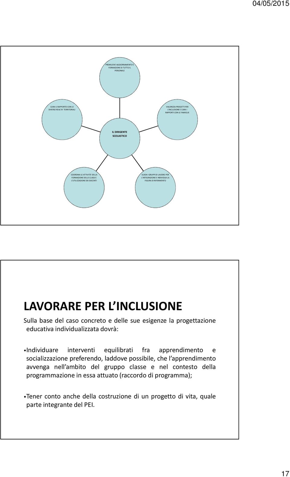 Sulla base del caso concreto e delle sue esigenze la progettazione educativa individualizzata dovrà: Individuare interventi equilibrati fra apprendimento e socializzazione preferendo, laddove