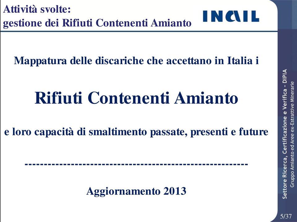 Rifiuti Contenenti Amianto e loro capacità di smaltimento passate, presenti e