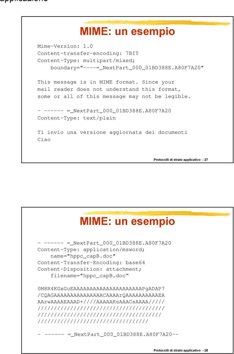 A80F7A20 Content-Type: text/plain Ti invio una versione aggiornata dei documenti Ciao Protocolli di strato applicativo - 27 MIME: un esempio - ------ =_NextPart_000_01BD388E.
