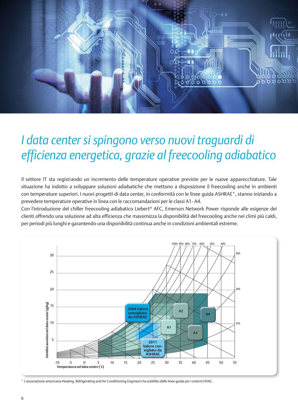 I nuovi progetti di data center, in conformità con le linee guida ASHRAE*, stanno iniziando a prevedere temperature operative in linea con le raccomandazioni per le classi A1- A4.