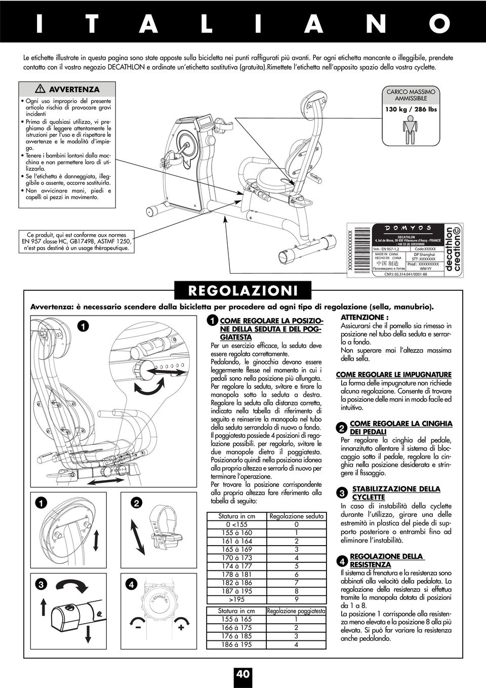 rimettete l etichetta nell apposito spazio della vostra cyclette.