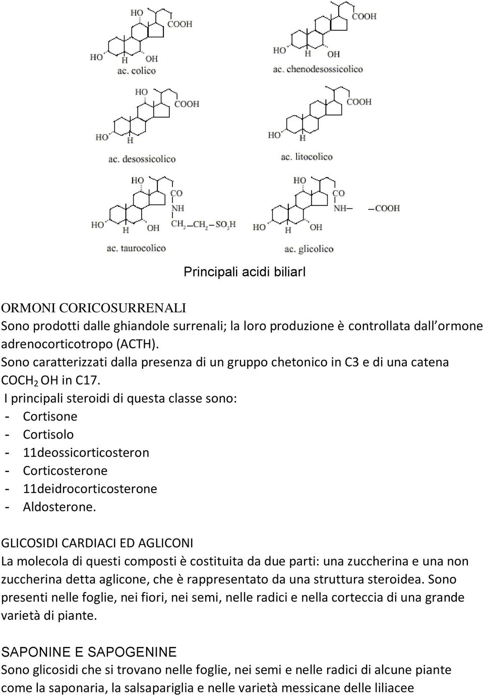 I principali steroidi di questa classe sono: - Cortisone - Cortisolo - 11deossicorticosteron - Corticosterone - 11deidrocorticosterone - Aldosterone.