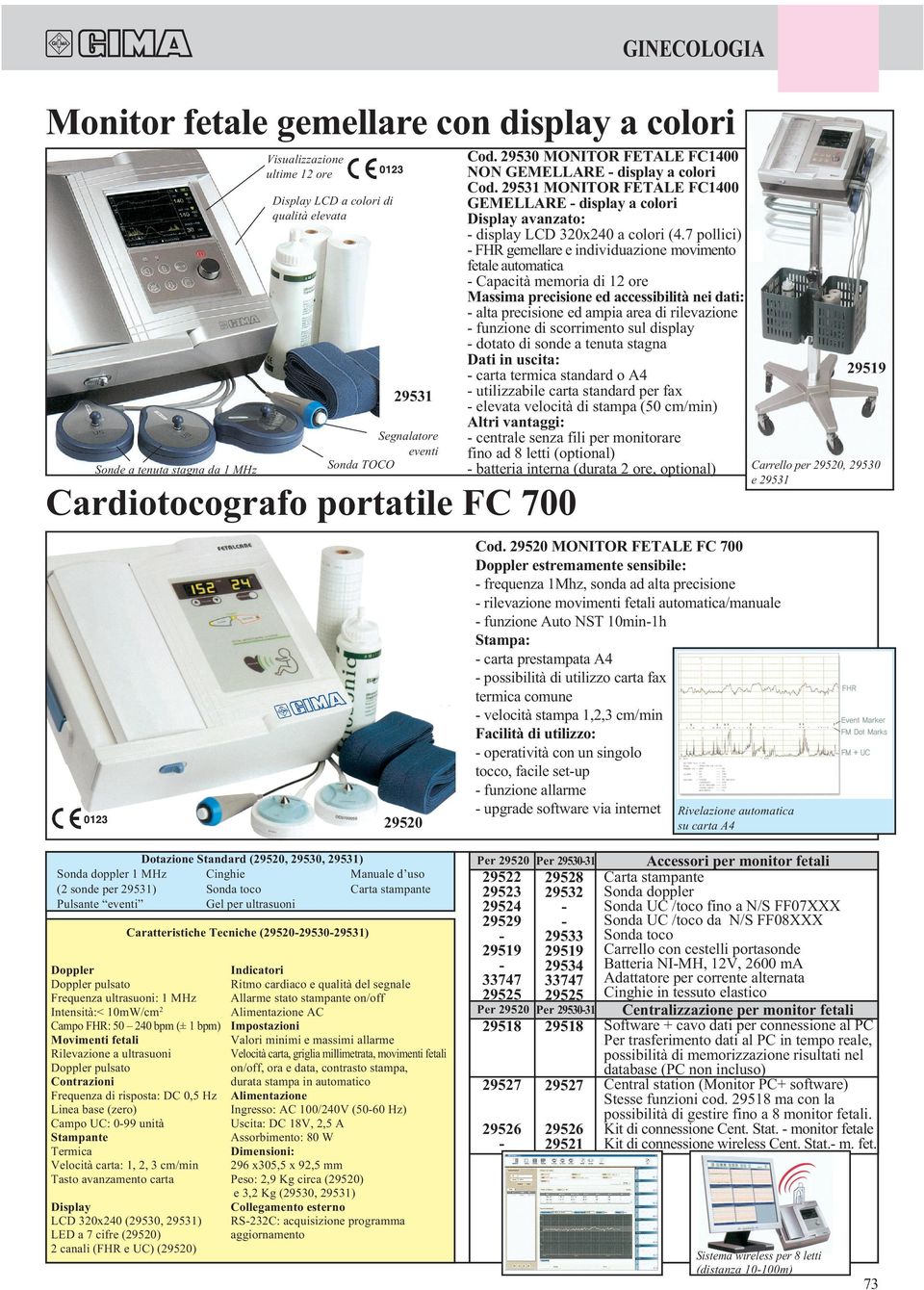 29531 MONITOR FETALE FC1400 GEMELLARE - display a colori Display avanzato: - display LCD 320x240 a colori (4.