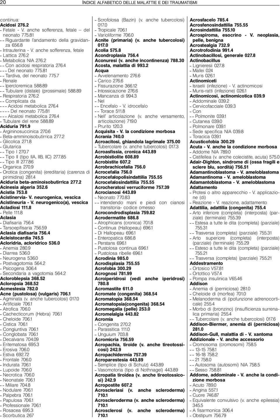 89 ^^Tubulare (distale) (prossimale) 588.89 ^ Respiratoria 276.2 ^^Complicata da ^^^Acidosi metabolica 276.4 ^^^^Del neonato 775.81 ^^^Alcalosi metabolica 276.4 ^ Tubulare del rene 588.