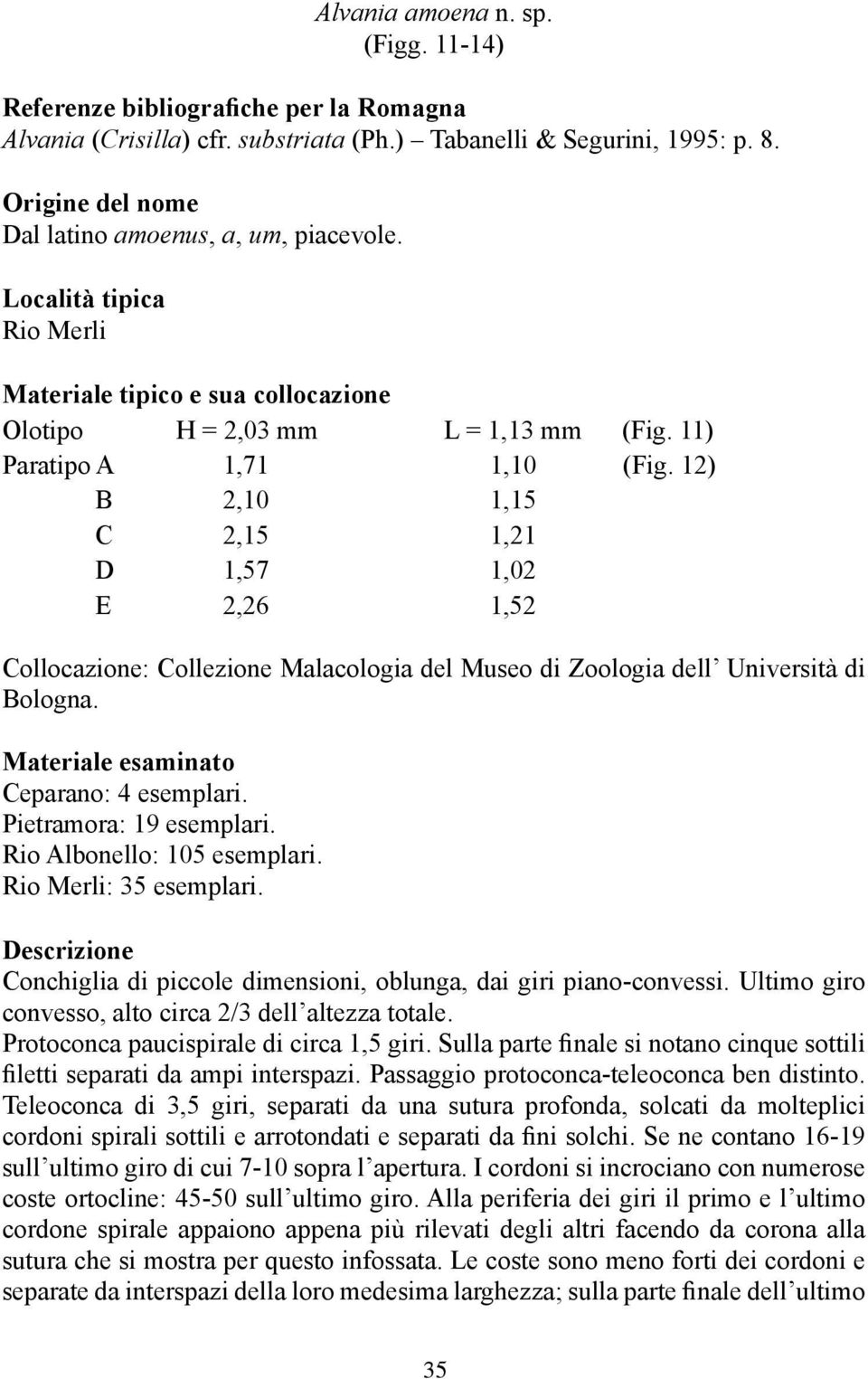 12) B 2,10 1,15 C 2,15 1,21 D 1,57 1,02 E 2,26 1,52 Collocazione: Collezione Malacologia del Museo di Zoologia dell Università di Bologna. Materiale esaminato Ceparano: 4 esemplari.