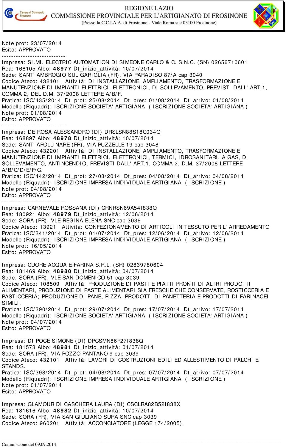 432101 Attività: DI INSTALLAZIONE, AMPLIAMENTO, TRASFORMAZIONE E MANUTENZIONE DI IMPIANTI ELETTRICI, ELETTRONICI, DI SOLLEVAMENTO, PREVISTI DALL' ART.1, COMMA 2, DEL D.M. 37/2008 LETTERE A/B/F.