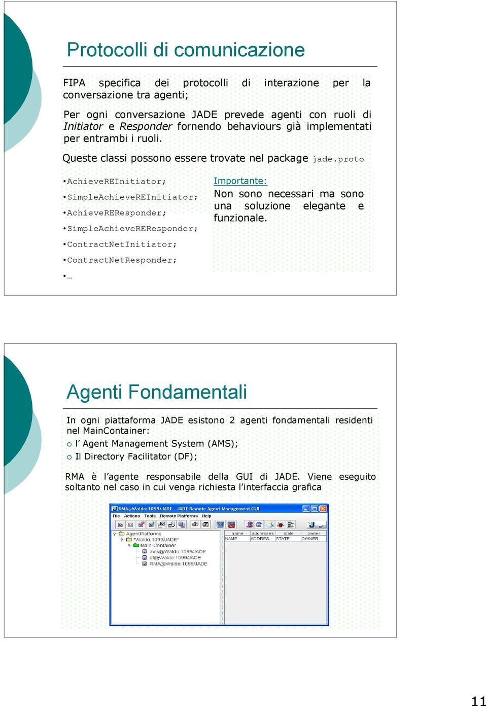 proto AchieveREInitiator; SimpleAchieveREInitiator; AchieveREResponder; SimpleAchieveREResponder; ContractNetInitiator; ContractNetResponder; Importante: Non sono necessari ma sono una soluzione