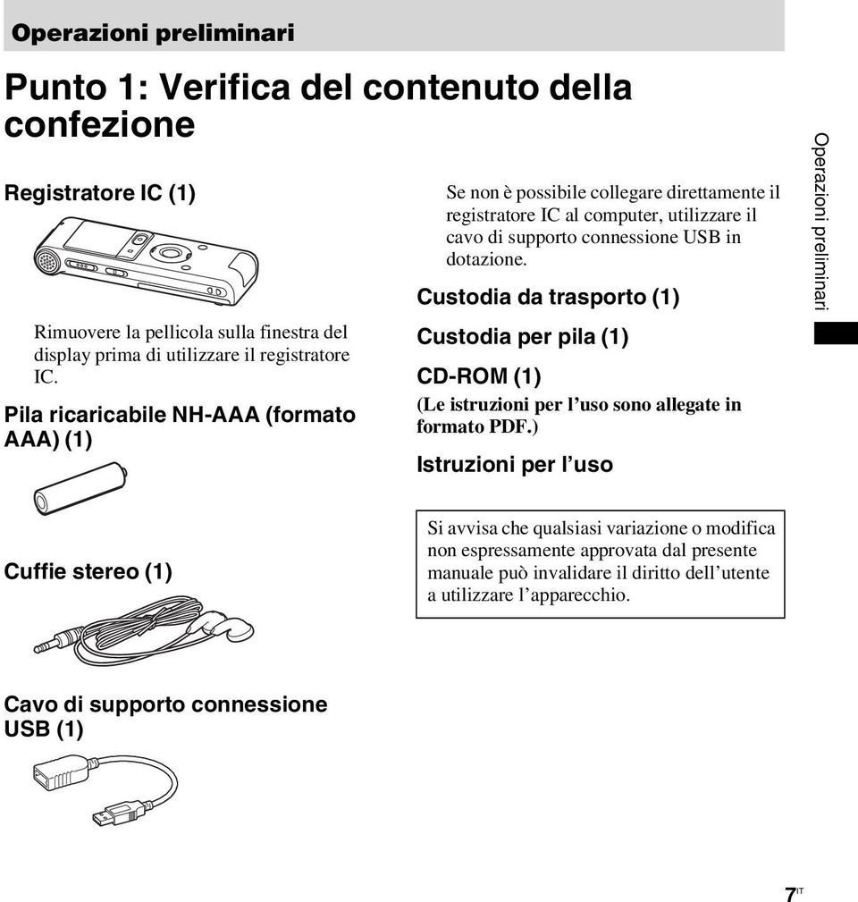 Custodia da trasporto (1) Custodia per pila (1) CD-ROM (1) (Le istruzioni per l uso sono allegate in formato PDF.