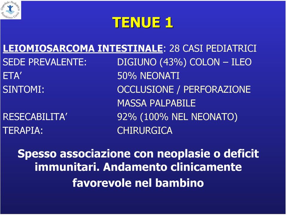 PERFORAZIONE MASSA PALPABILE 92% (100% NEL NEONATO) CHIRURGICA Spesso